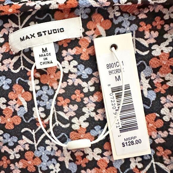 Max Studio Black Ditsy Floral Ruffle Tie Waist Wrap Dress women’s size Medium - Picture 7 of 8